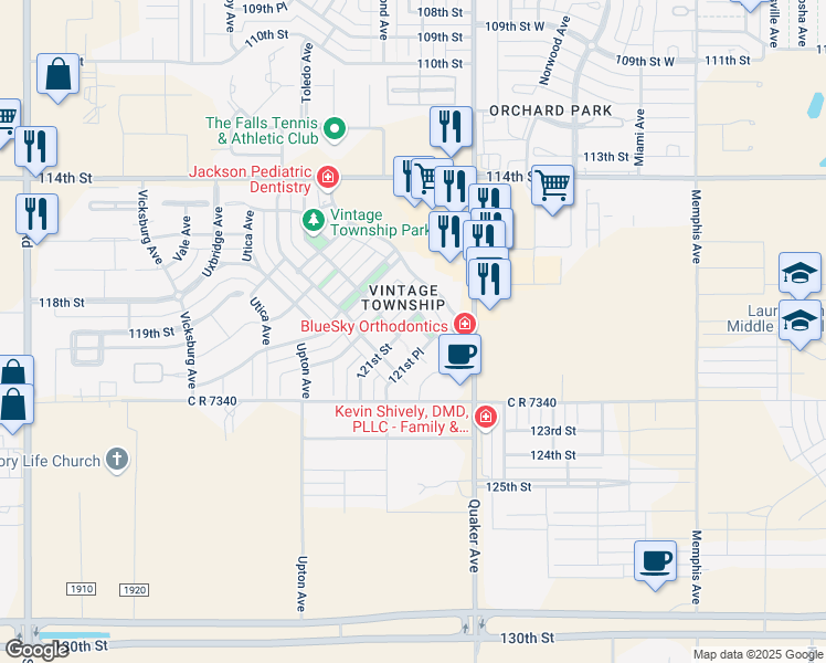 map of restaurants, bars, coffee shops, grocery stores, and more near 12112 Salisbury Boulevard in Lubbock