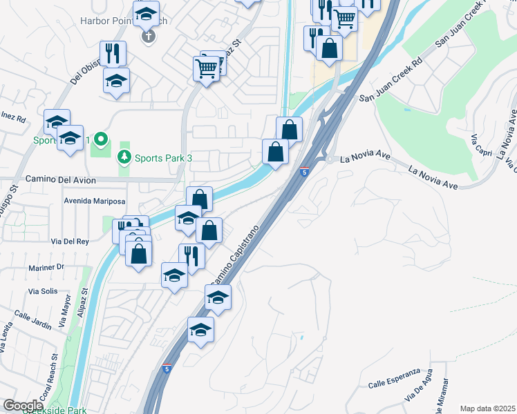 map of restaurants, bars, coffee shops, grocery stores, and more near 32861 Camino Capistrano in San Juan Capistrano