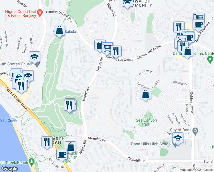 map of restaurants, bars, coffee shops, grocery stores, and more near 20 Dolphin in Dana Point