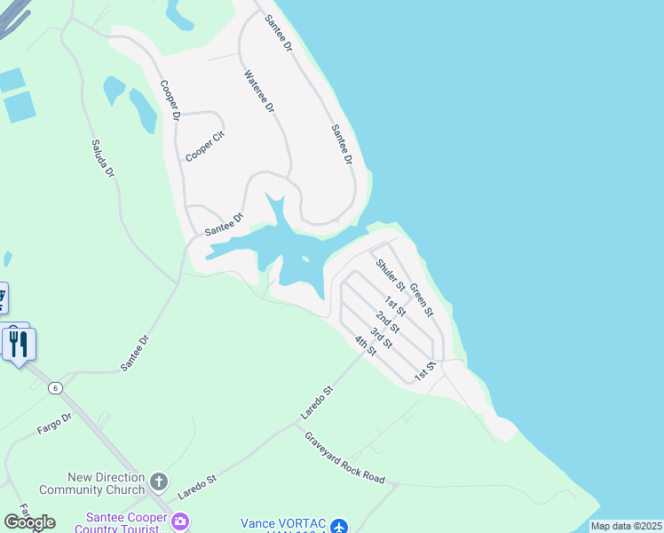 map of restaurants, bars, coffee shops, grocery stores, and more near 304 Broad River Drive in Santee