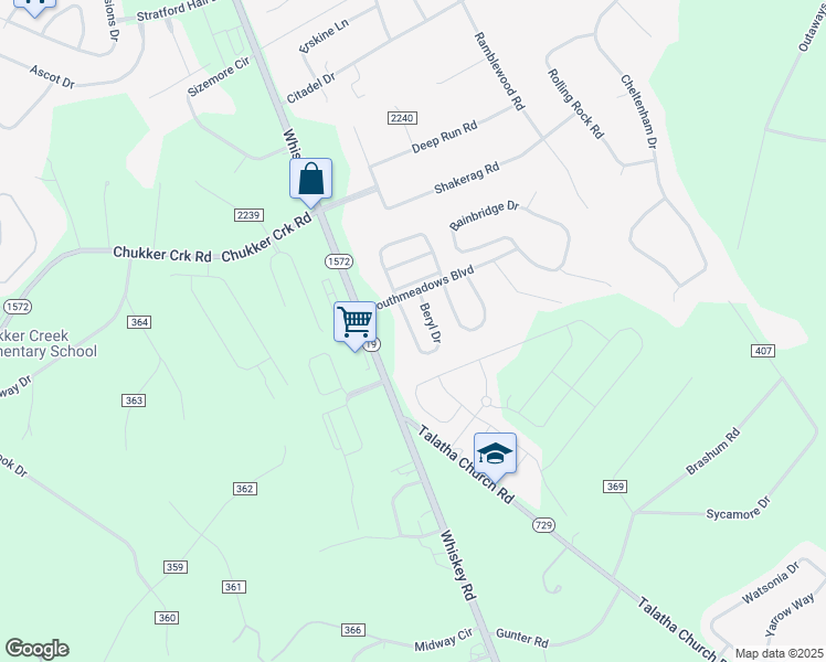 map of restaurants, bars, coffee shops, grocery stores, and more near 348 Beryl Drive in Aiken