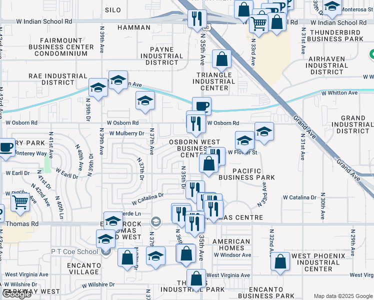 map of restaurants, bars, coffee shops, grocery stores, and more near 3307 North 35th Drive in Phoenix