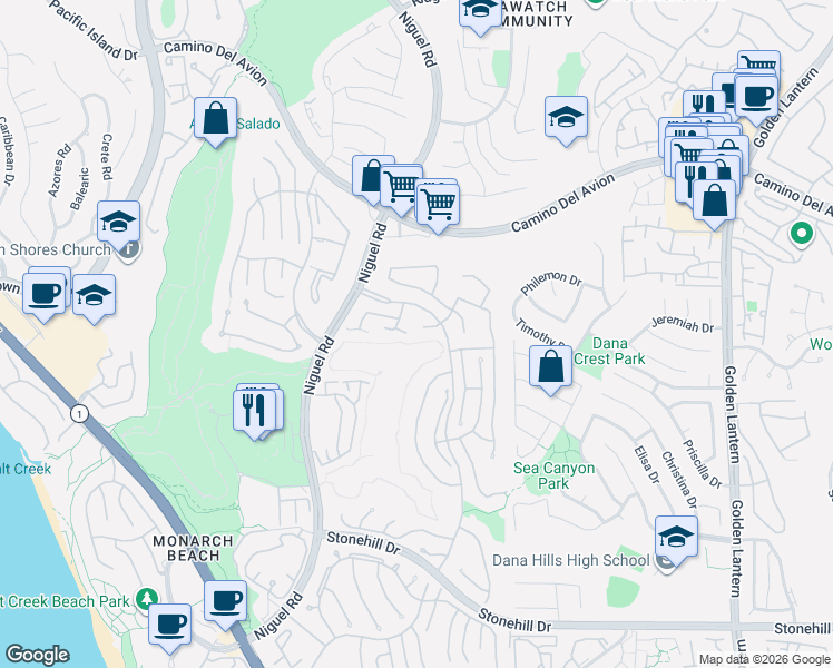 map of restaurants, bars, coffee shops, grocery stores, and more near 6 Marquesa in Dana Point