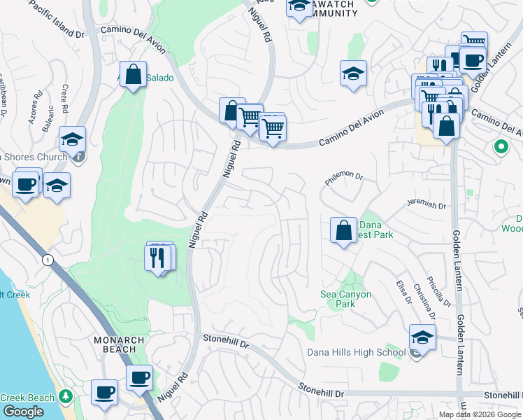 map of restaurants, bars, coffee shops, grocery stores, and more near 8 Marquesa in Dana Point