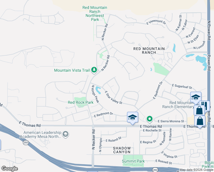 map of restaurants, bars, coffee shops, grocery stores, and more near 6058 East Snowdon Street in Mesa