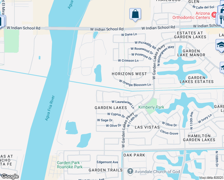 map of restaurants, bars, coffee shops, grocery stores, and more near 11526 West Palm Brook Drive in Avondale