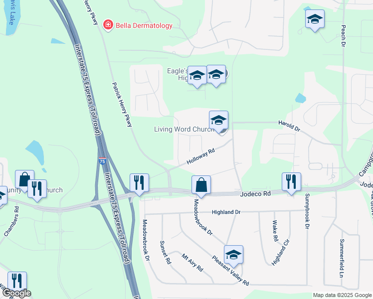map of restaurants, bars, coffee shops, grocery stores, and more near 217 Eagles Crest Court in McDonough