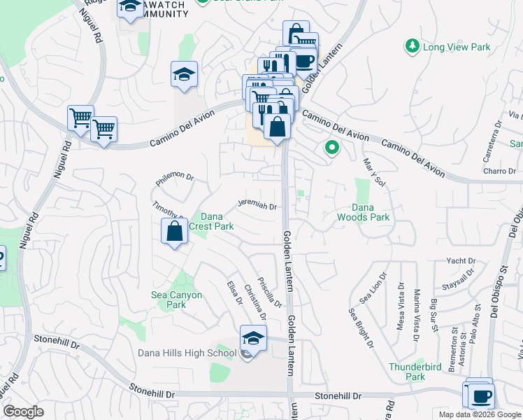 map of restaurants, bars, coffee shops, grocery stores, and more near 32831 Samuel Circle in Dana Point