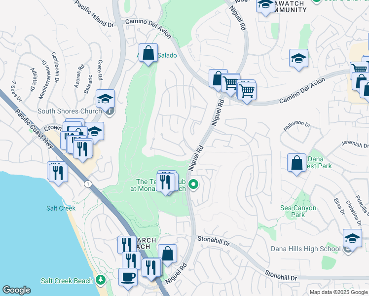 map of restaurants, bars, coffee shops, grocery stores, and more near 28 Vista Sole Street in Dana Point