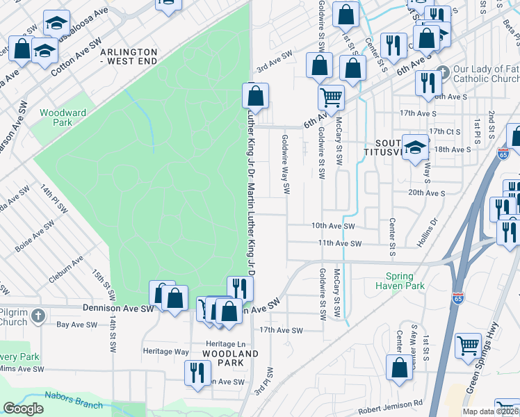 map of restaurants, bars, coffee shops, grocery stores, and more near 336 10th Avenue Southwest in Birmingham