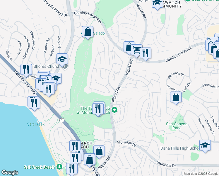 map of restaurants, bars, coffee shops, grocery stores, and more near 28 Vista Sole Street in Dana Point