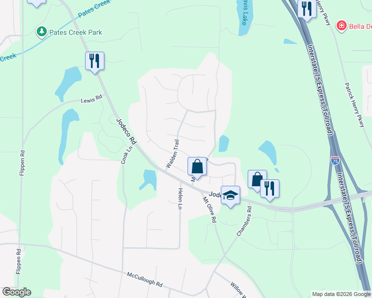 map of restaurants, bars, coffee shops, grocery stores, and more near 809 Ravins Way in Stockbridge