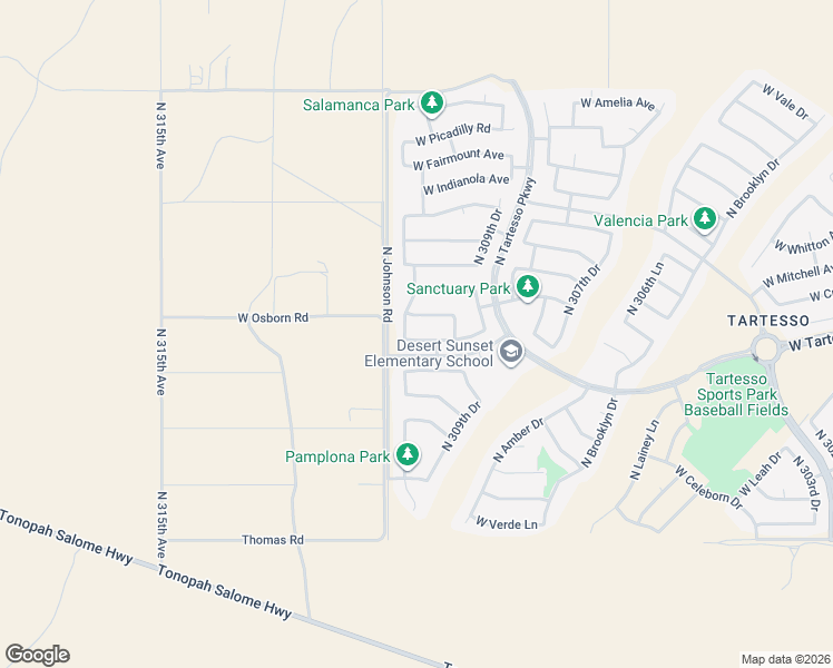 map of restaurants, bars, coffee shops, grocery stores, and more near 31082 West Mulberry Drive in Buckeye