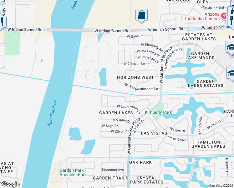 map of restaurants, bars, coffee shops, grocery stores, and more near 11526 West Palm Brook Drive in Avondale