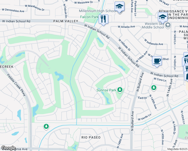 map of restaurants, bars, coffee shops, grocery stores, and more near 14987 West Mulberry Drive in Goodyear