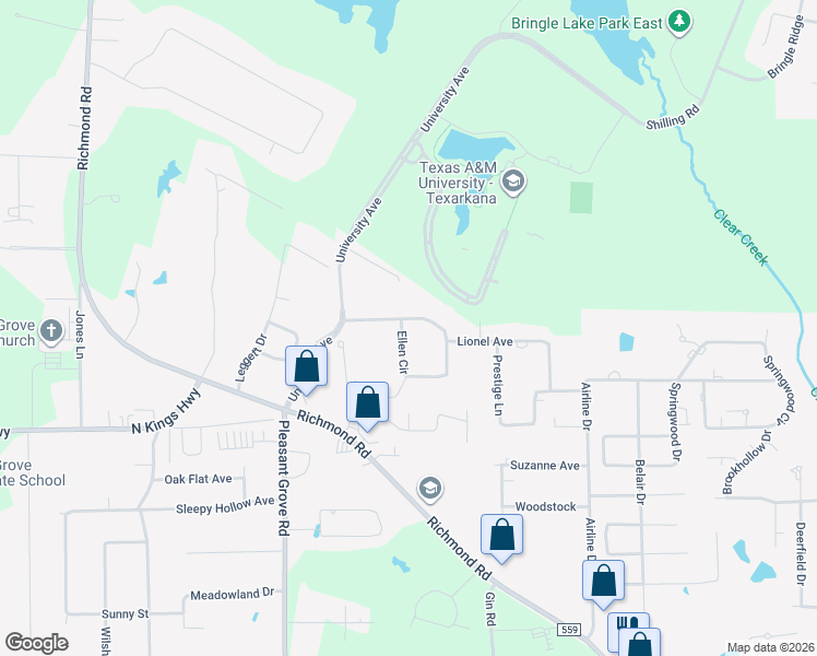 map of restaurants, bars, coffee shops, grocery stores, and more near 5113 Lionel Avenue in Texarkana