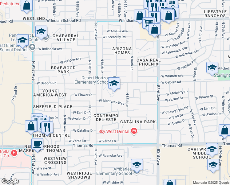 map of restaurants, bars, coffee shops, grocery stores, and more near 8525 West Osborn Road in Phoenix
