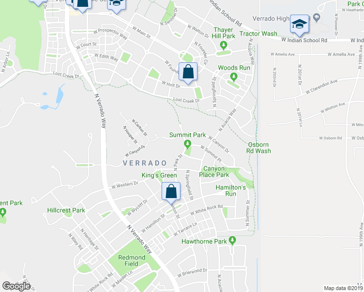 map of restaurants, bars, coffee shops, grocery stores, and more near 3454 North Park Street in Buckeye