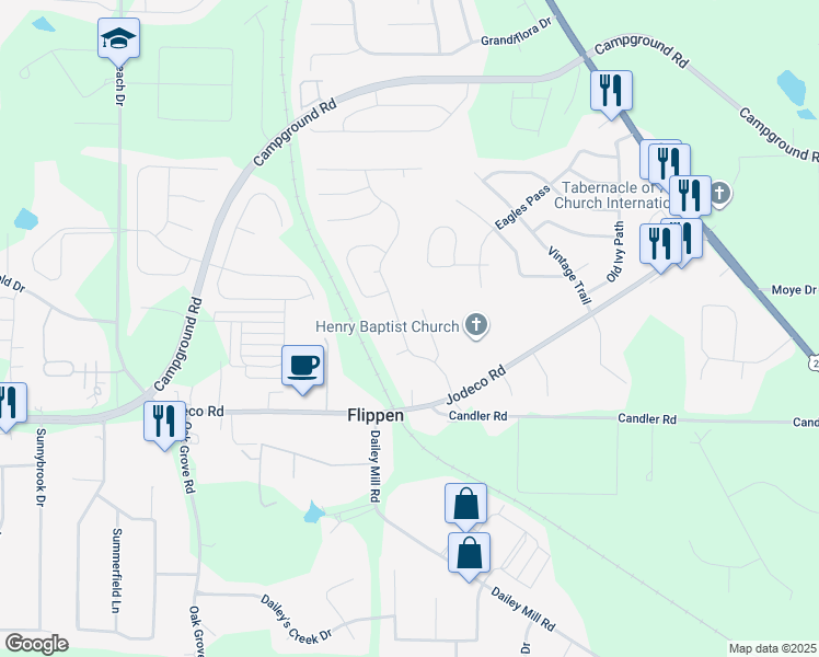 map of restaurants, bars, coffee shops, grocery stores, and more near 112 Greenland Drive in McDonough
