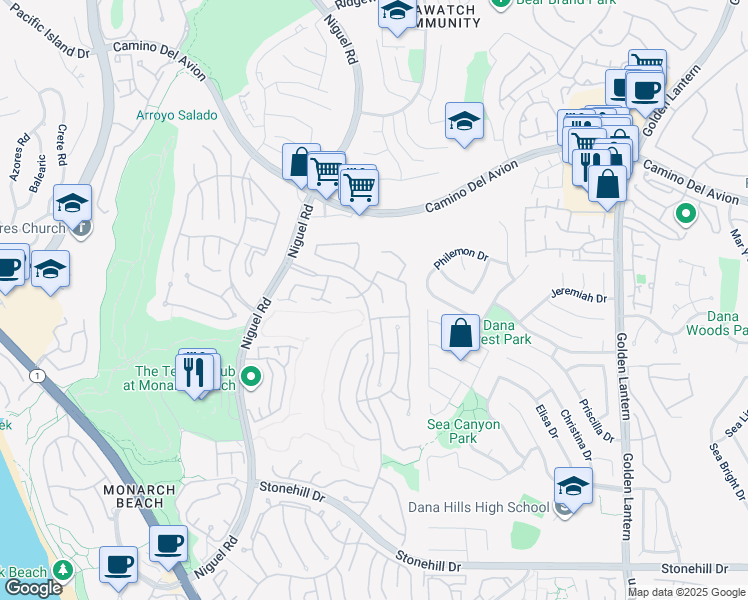 map of restaurants, bars, coffee shops, grocery stores, and more near 7 Duquesa in Dana Point