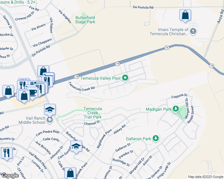 map of restaurants, bars, coffee shops, grocery stores, and more near 43990 Cindy Circle in Temecula