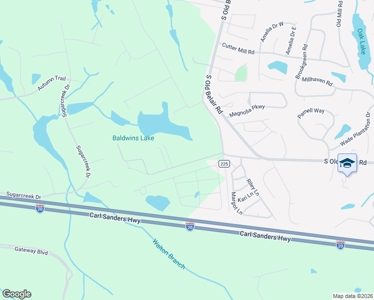 map of restaurants, bars, coffee shops, grocery stores, and more near 4850 Old Belair Lane in Grovetown