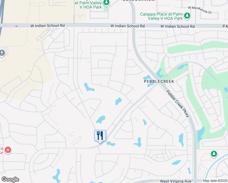 map of restaurants, bars, coffee shops, grocery stores, and more near 16047 West Monterey Way in Goodyear