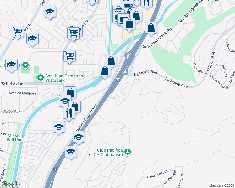 map of restaurants, bars, coffee shops, grocery stores, and more near 32802 Valle Road in San Juan Capistrano