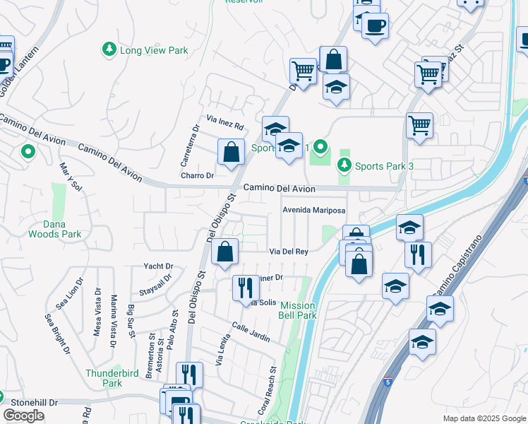 map of restaurants, bars, coffee shops, grocery stores, and more near 25741 Avenida Pedregal in San Juan Capistrano