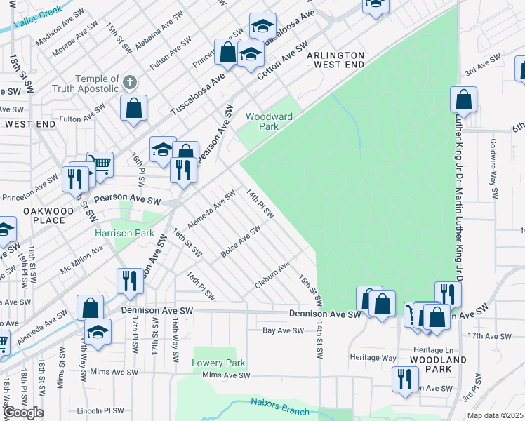 map of restaurants, bars, coffee shops, grocery stores, and more near 1144 14th Place Southwest in Birmingham
