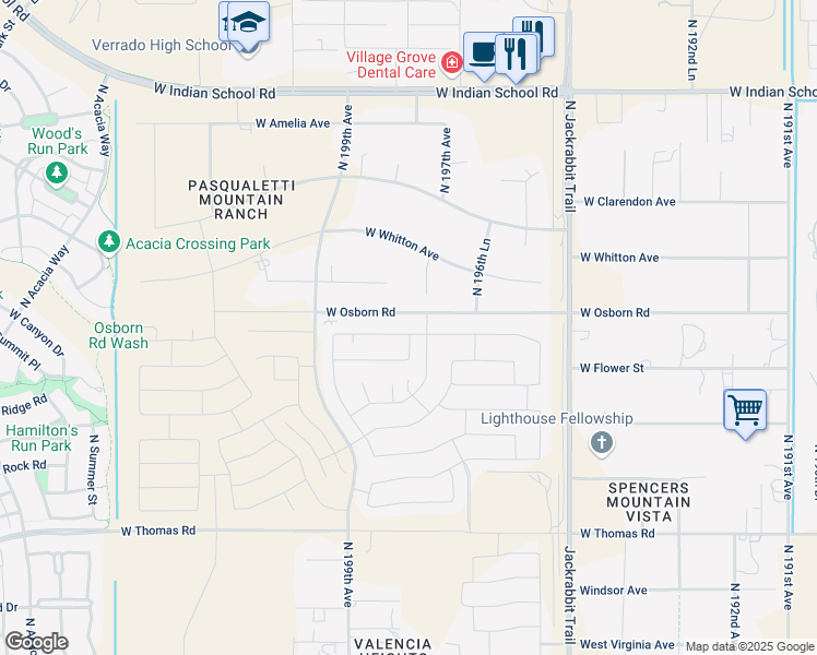 map of restaurants, bars, coffee shops, grocery stores, and more near 19802 West Mulberry Drive in Buckeye