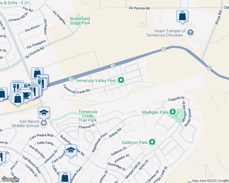 map of restaurants, bars, coffee shops, grocery stores, and more near 44002 Eaglebluff Court in Temecula