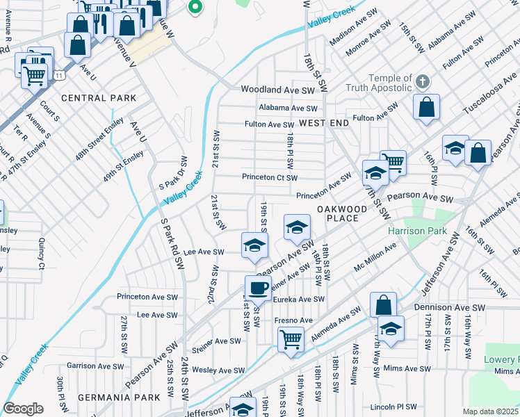 map of restaurants, bars, coffee shops, grocery stores, and more near 516 19th Street Southwest in Birmingham