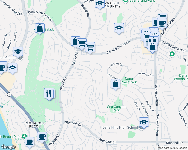 map of restaurants, bars, coffee shops, grocery stores, and more near 6 Duquesa in Dana Point