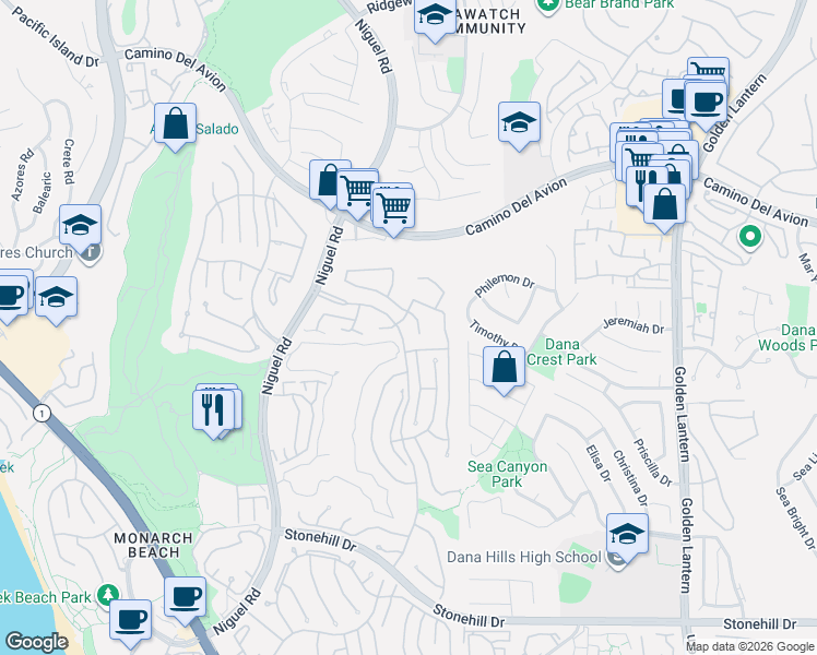 map of restaurants, bars, coffee shops, grocery stores, and more near 6 Duquesa in Dana Point