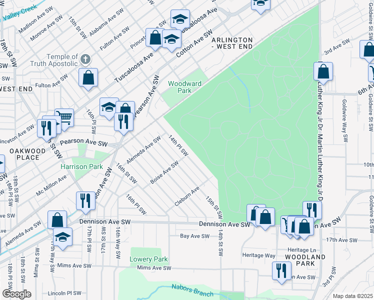 map of restaurants, bars, coffee shops, grocery stores, and more near 1144 14th Place Southwest in Birmingham