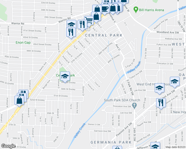 map of restaurants, bars, coffee shops, grocery stores, and more near 1836 49th Street Ensley in Birmingham