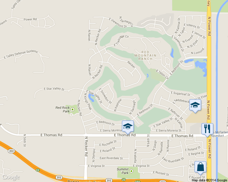 map of restaurants, bars, coffee shops, grocery stores, and more near 6134 E Saddleback St in Mesa
