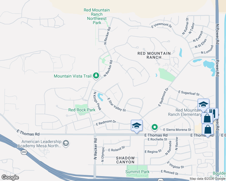 map of restaurants, bars, coffee shops, grocery stores, and more near 6058 East Snowdon Street in Mesa