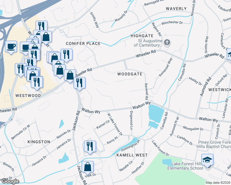 map of restaurants, bars, coffee shops, grocery stores, and more near 12 Summerville Lane in Augusta