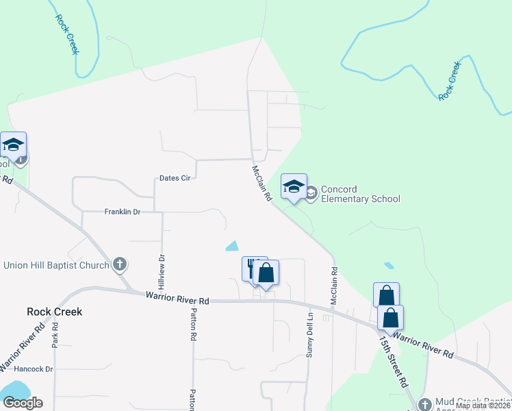 map of restaurants, bars, coffee shops, grocery stores, and more near 747 McClain Road in Bessemer