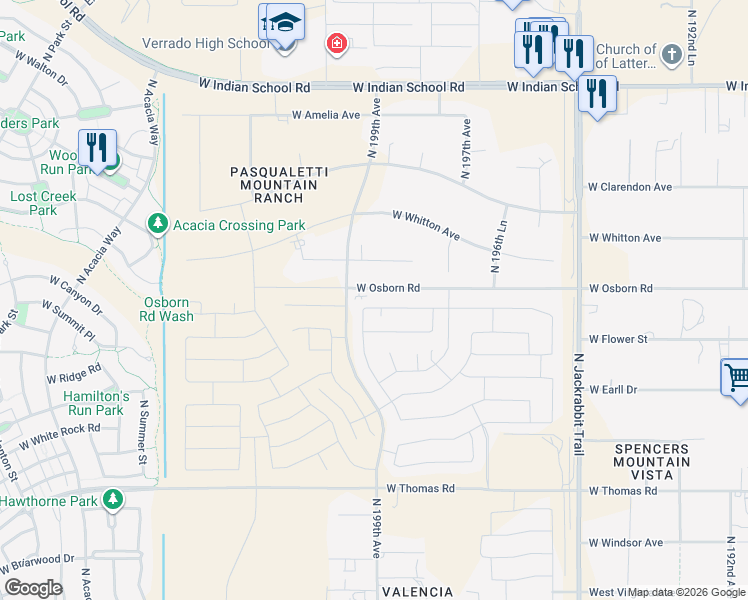 map of restaurants, bars, coffee shops, grocery stores, and more near 19876 West Mulberry Drive in Buckeye