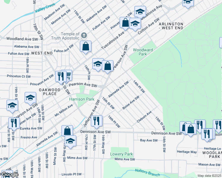 map of restaurants, bars, coffee shops, grocery stores, and more near 1013 15th Way Southwest in Birmingham