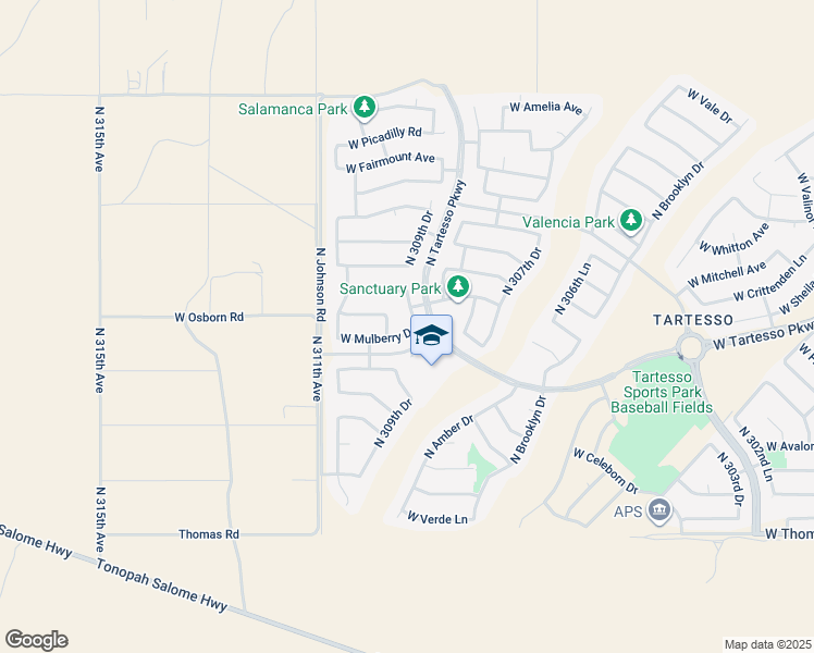 map of restaurants, bars, coffee shops, grocery stores, and more near 30918 West Mulberry Drive in Buckeye