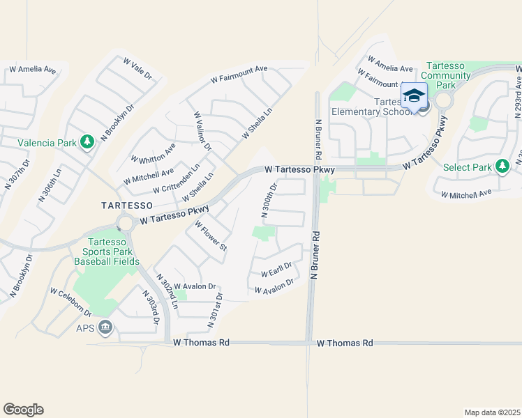 map of restaurants, bars, coffee shops, grocery stores, and more near 3472 North 300th Drive in Buckeye