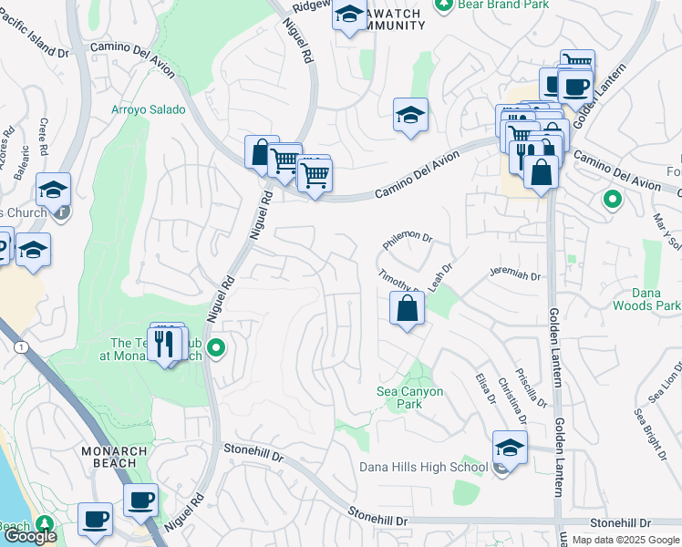 map of restaurants, bars, coffee shops, grocery stores, and more near 4 Duquesa in Dana Point