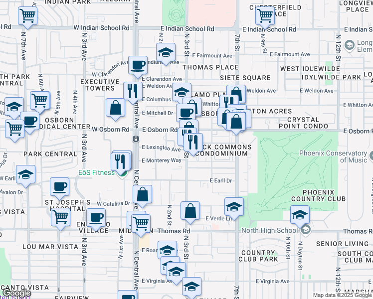 map of restaurants, bars, coffee shops, grocery stores, and more near 3300 North 3rd Street in Phoenix