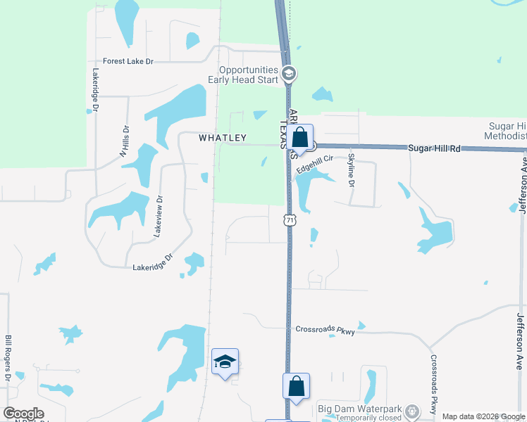 map of restaurants, bars, coffee shops, grocery stores, and more near 10 Ironwood Drive in Texarkana