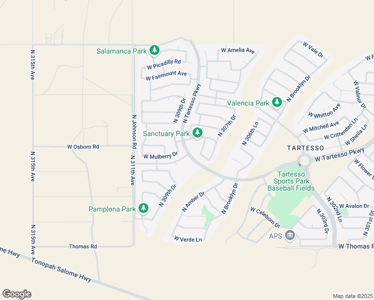 map of restaurants, bars, coffee shops, grocery stores, and more near Tartesso Pkwy in Buckeye