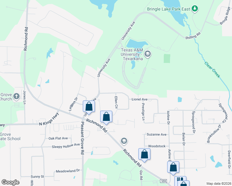 map of restaurants, bars, coffee shops, grocery stores, and more near 5113 Lionel Avenue in Texarkana